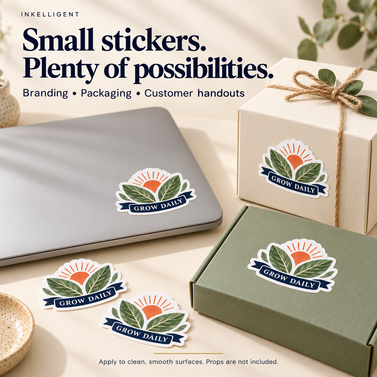 Inkelligent 100 custom 2.5 inch gloss vinyl stickers; one example design. 05 everyday applications