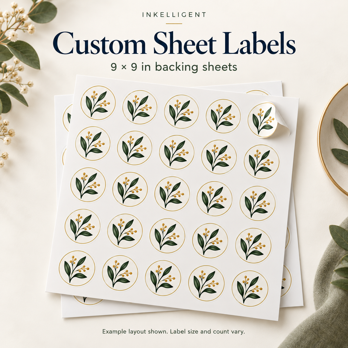 Inkelligent custom sheet labels; example artwork and layout. 01 main