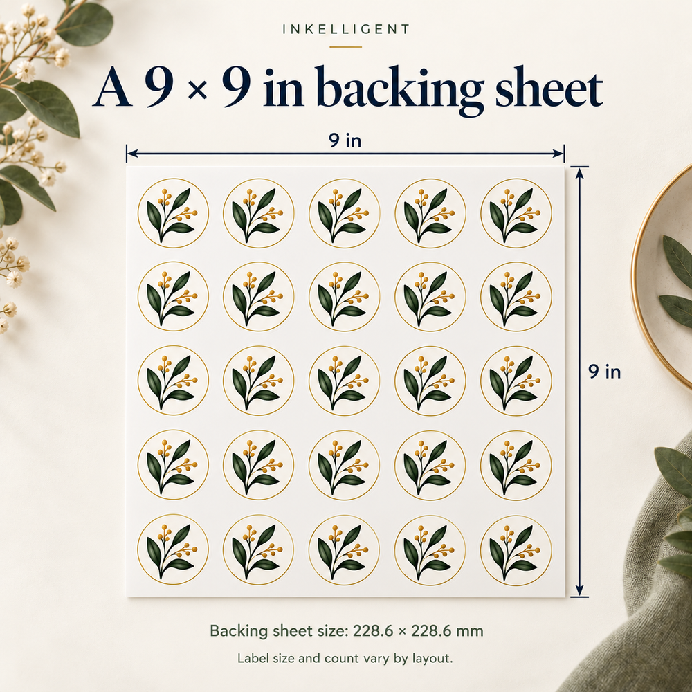 Inkelligent custom sheet labels; example artwork and layout. 02 sheet size