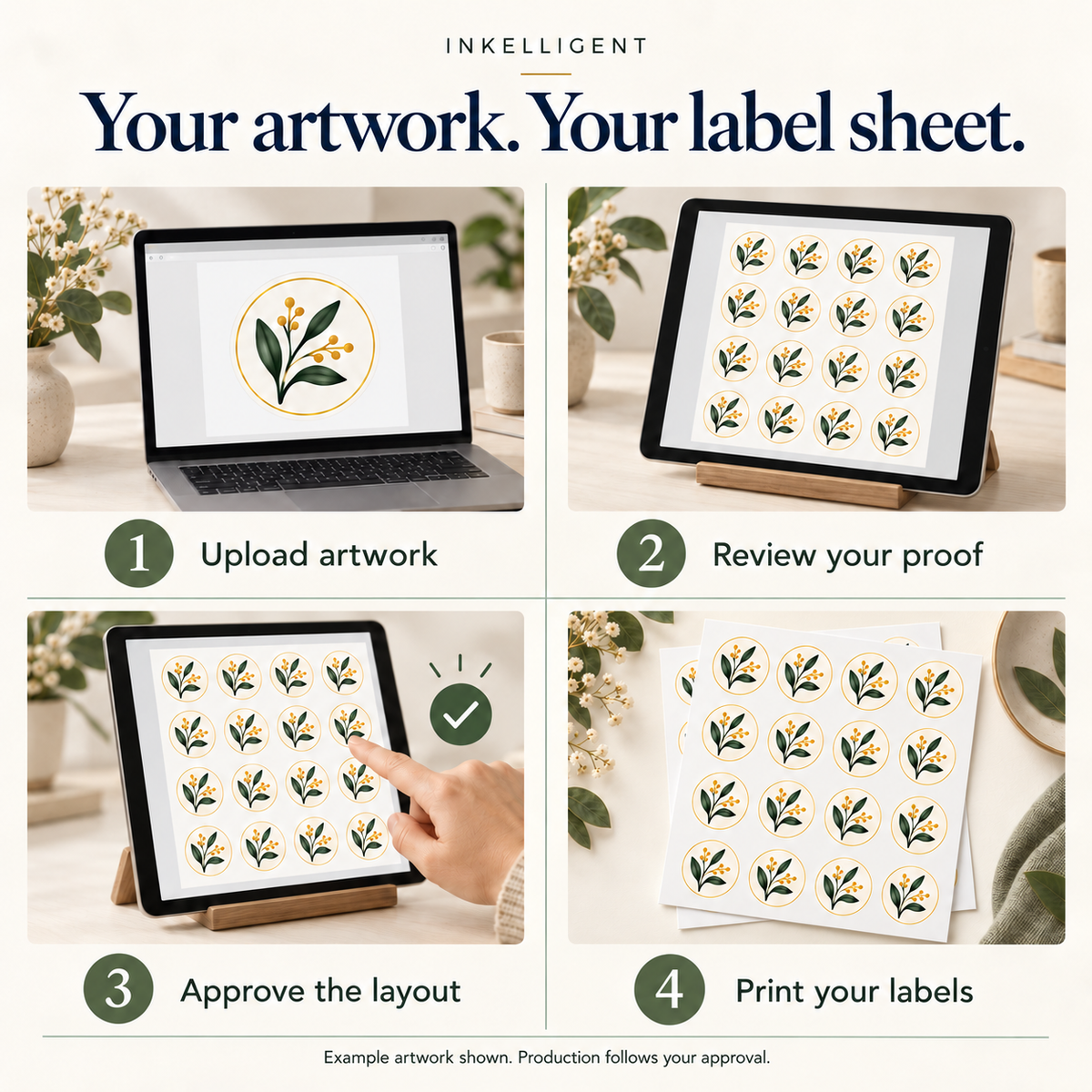 Inkelligent custom sheet labels; example artwork and layout. 05 custom order process