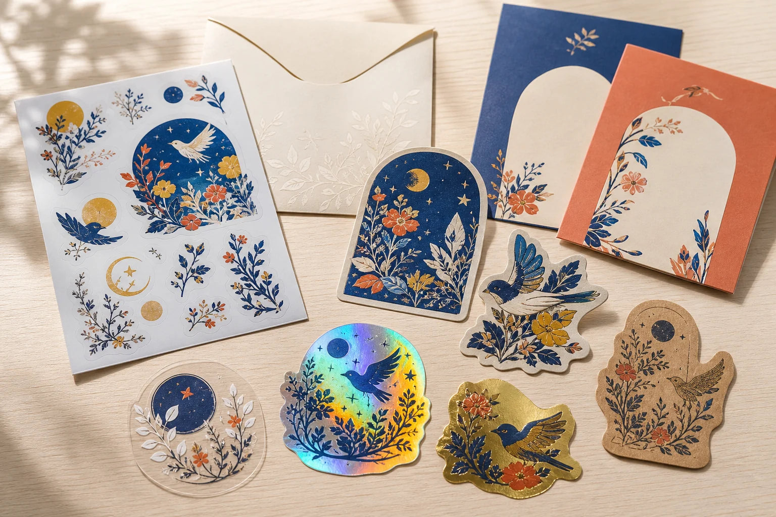 Illustrative five-layer construction direction for art, merch & collectibles stickers