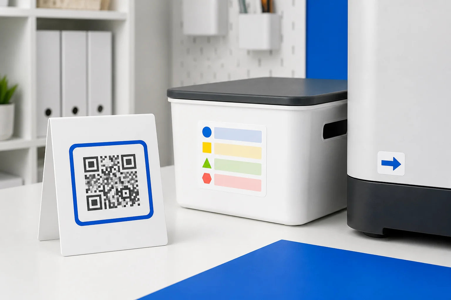 QR code and information stickers used for signs and instructions