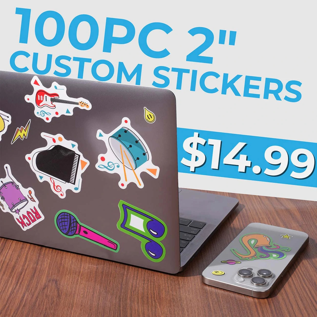 100 2" Gloss Custom Vinyl Stickers