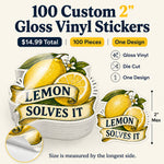 100 custom 2-inch gloss vinyl stickers – 100 pieces, one design