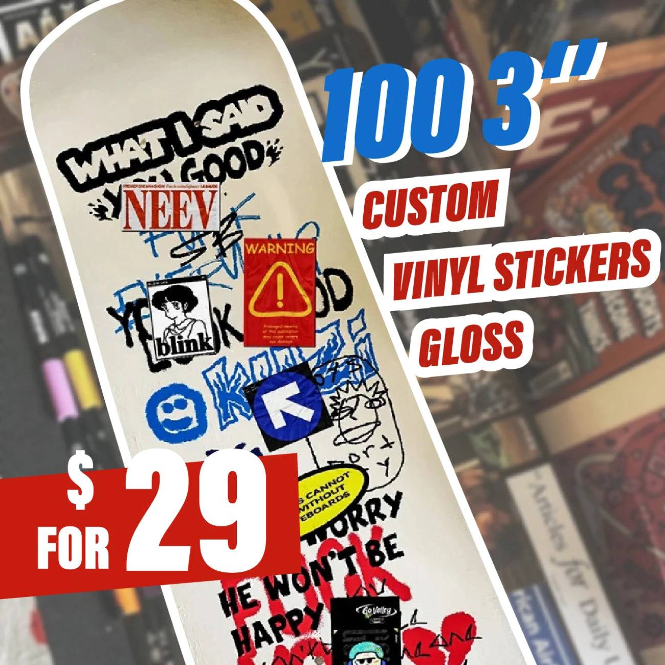 100 3" Gloss Custom Vinyl Stickers