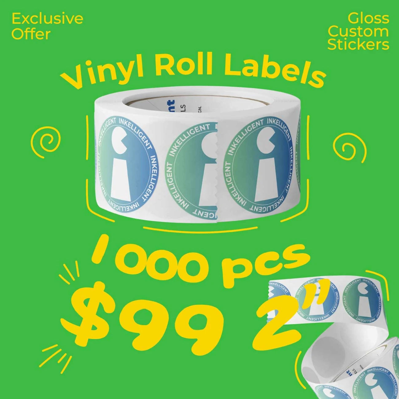 1000 2" Gloss Custom Vinyl Roll Labels