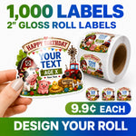 1000 custom 2-inch gloss roll labels – 9.9 cents each