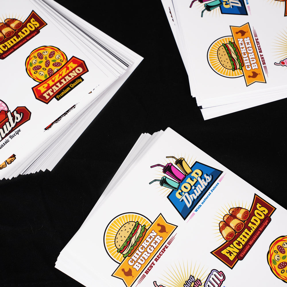 Custom sticker and packaging options arranged for a brand project