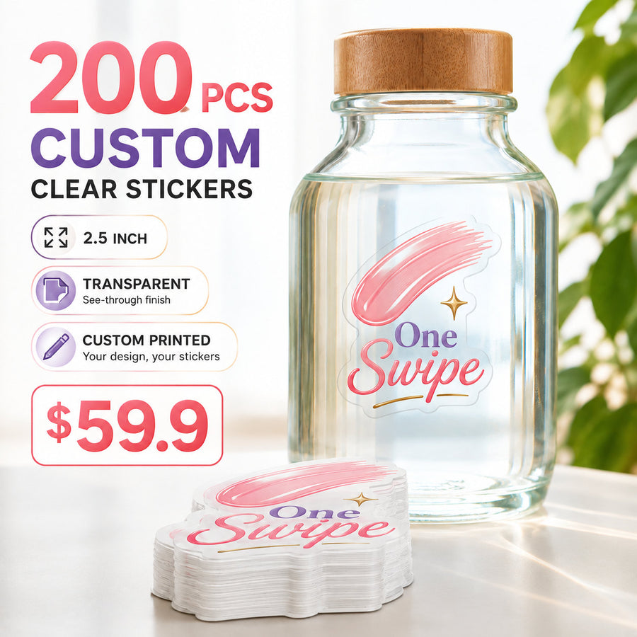 200 custom 2.5-inch clear stickers with transparent backgrounds for $59.90