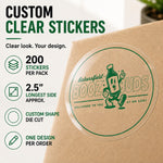 200 custom 2.5-inch clear vinyl stickers with one design per order