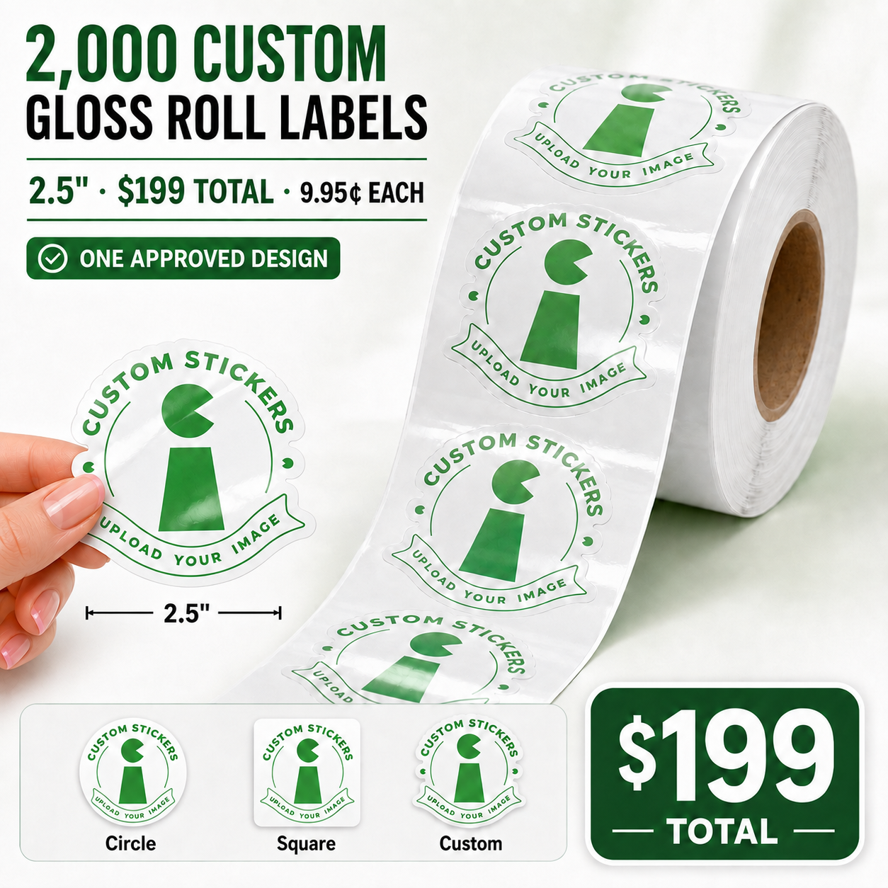 2000 custom 2.5-inch gloss roll labels for $199