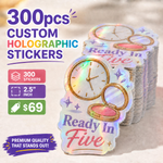 300 custom 2.5-inch holographic stickers with rainbow shine for $69