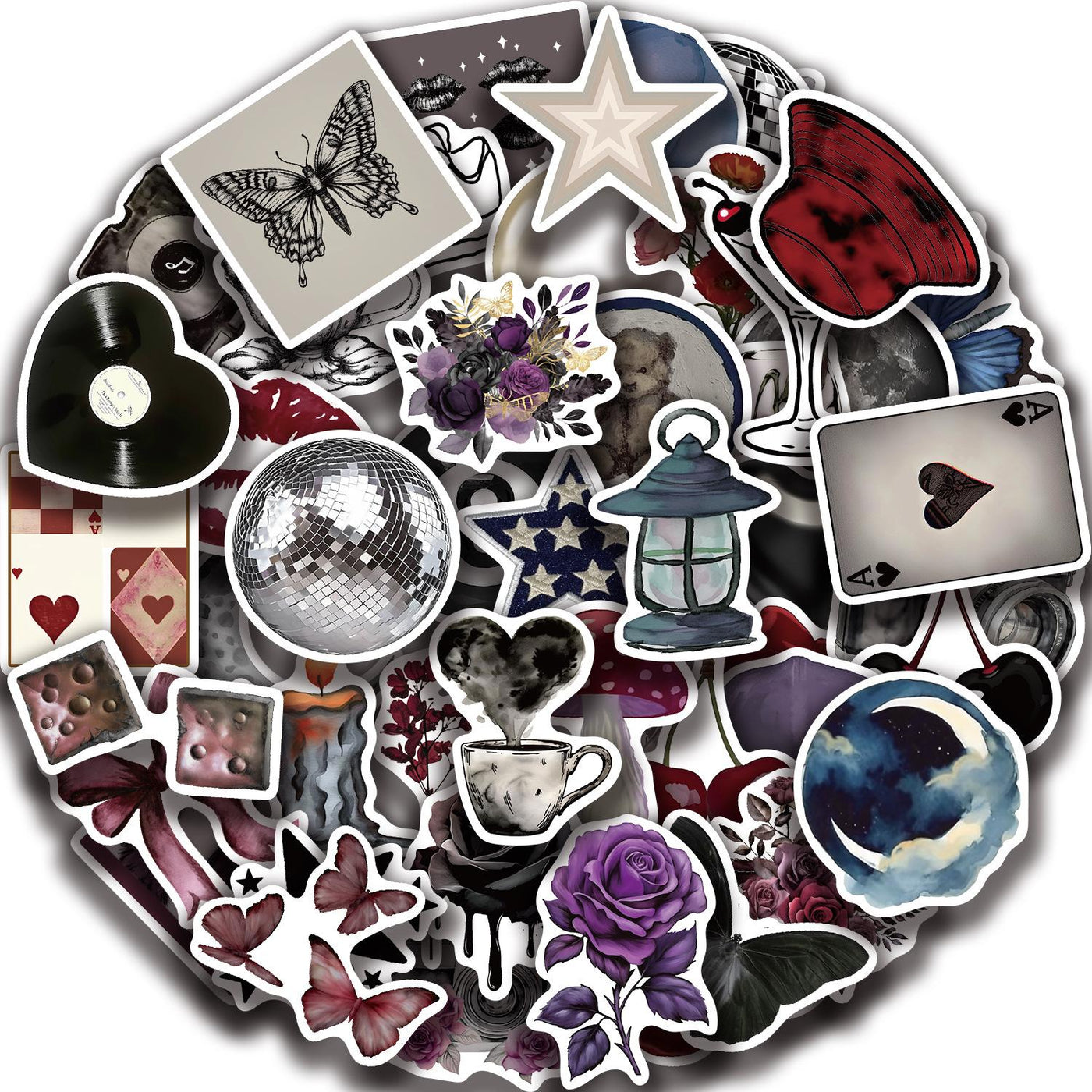 50-Piece Y2K Aesthetic Stickers, Waterproof Black and White  - 1