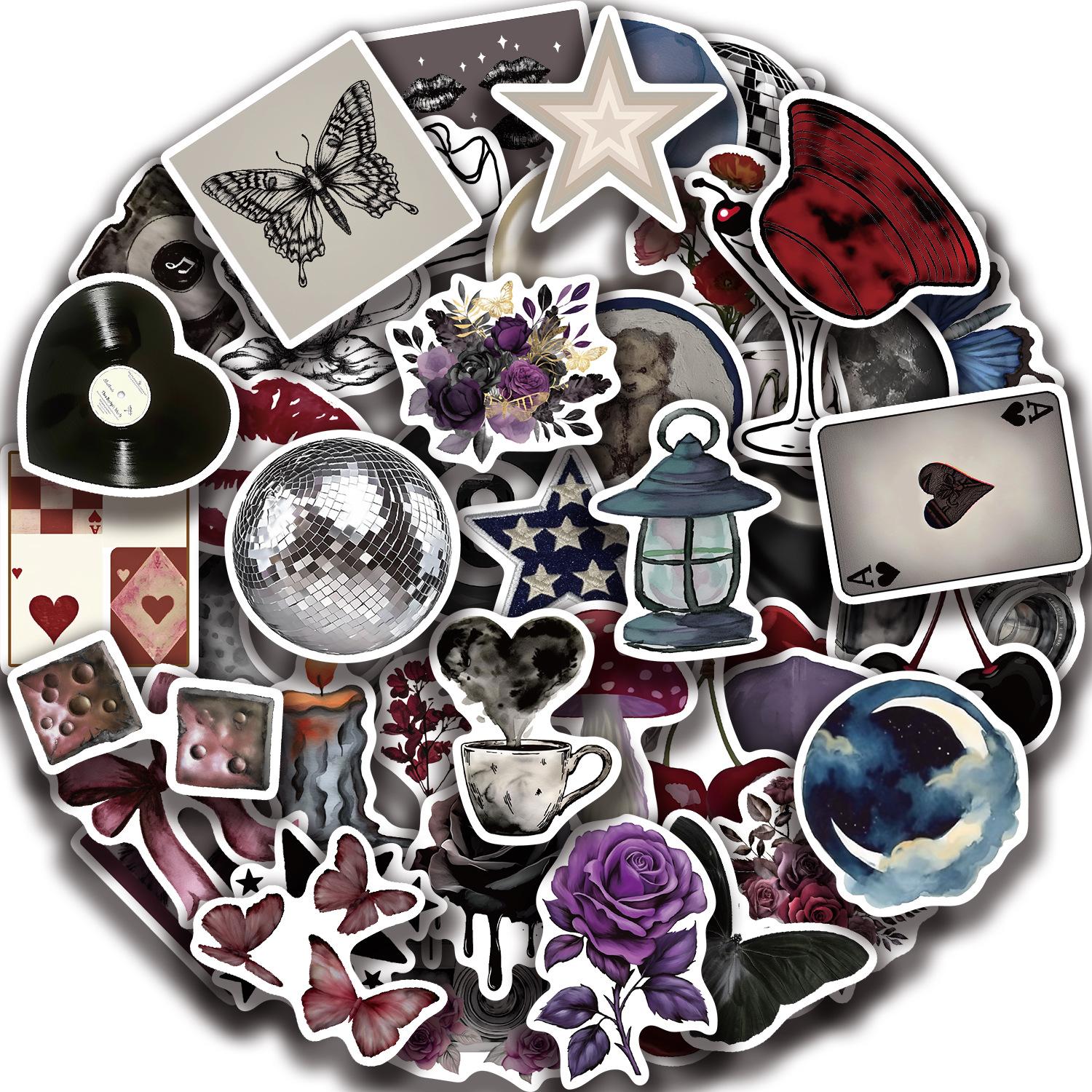 50-Piece Y2K Aesthetic Stickers, Waterproof Black and White  - 1