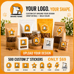 Custom-shaped 2-inch gloss vinyl stickers for product packaging