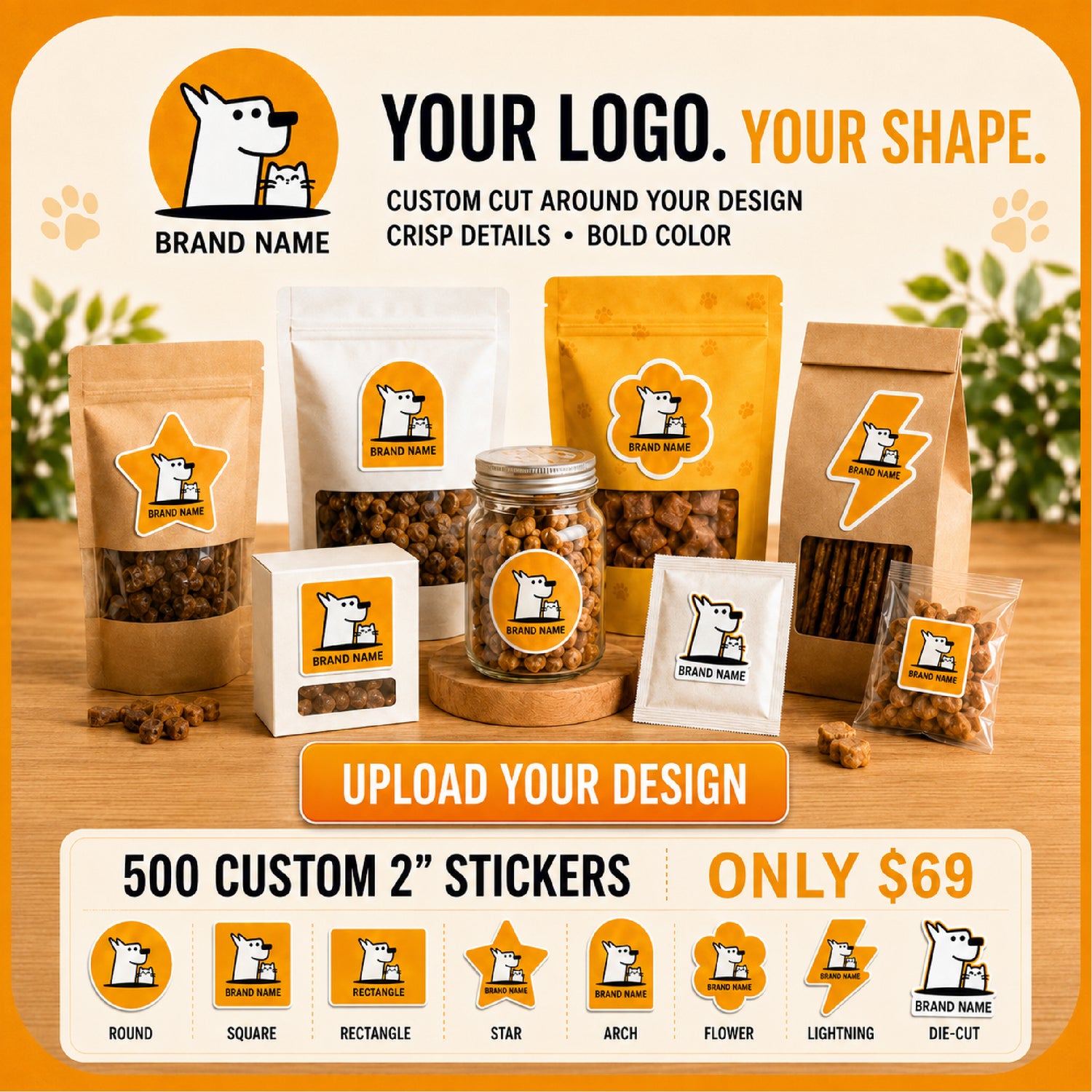 Custom-shaped 2-inch gloss vinyl stickers for product packaging