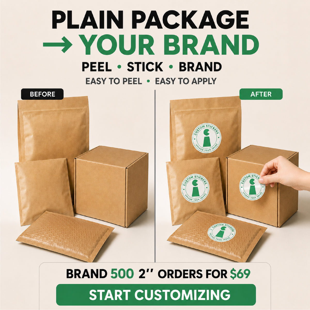 Custom stickers for branded mailers, boxes, and packaging