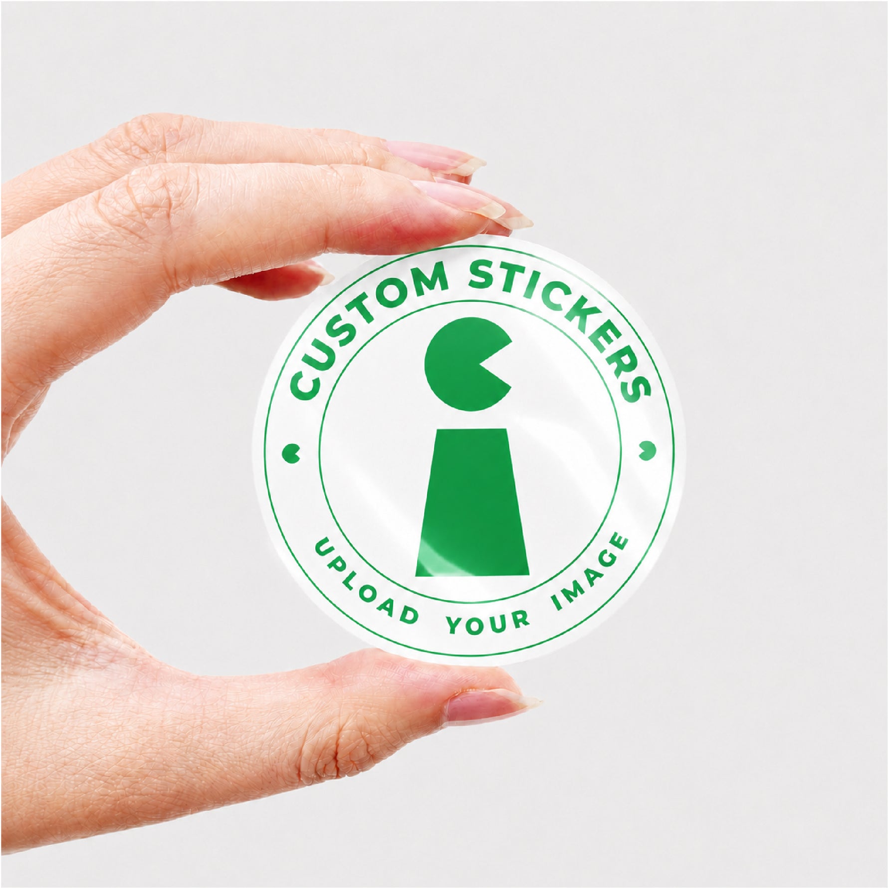 Close-up of a custom round gloss vinyl sticker