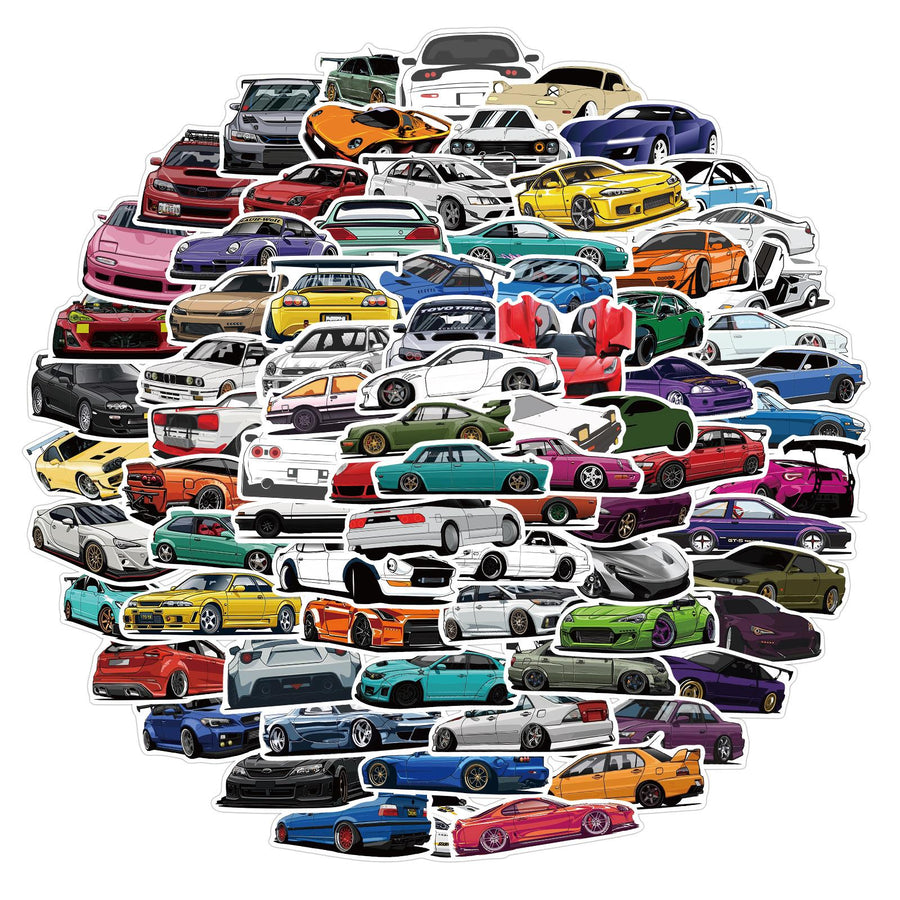 Sports Car Stickers, 50 or 100-Piece Waterproof Vinyl Decal Pack