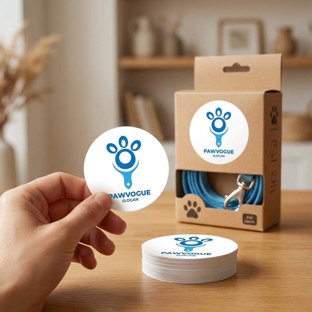 Round custom pet brand stickers for retail and ecommerce packaging