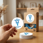 Round custom pet brand stickers for retail and ecommerce packaging