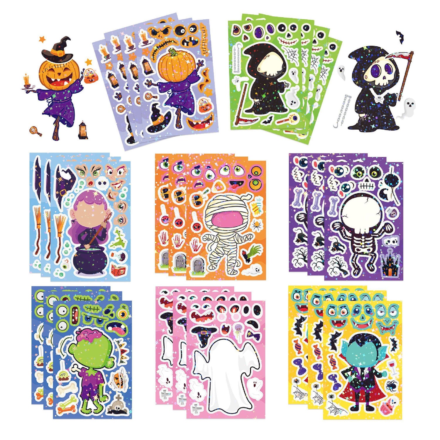 Halloween Kids' Make-a-Face Stickers – 8 Pcs