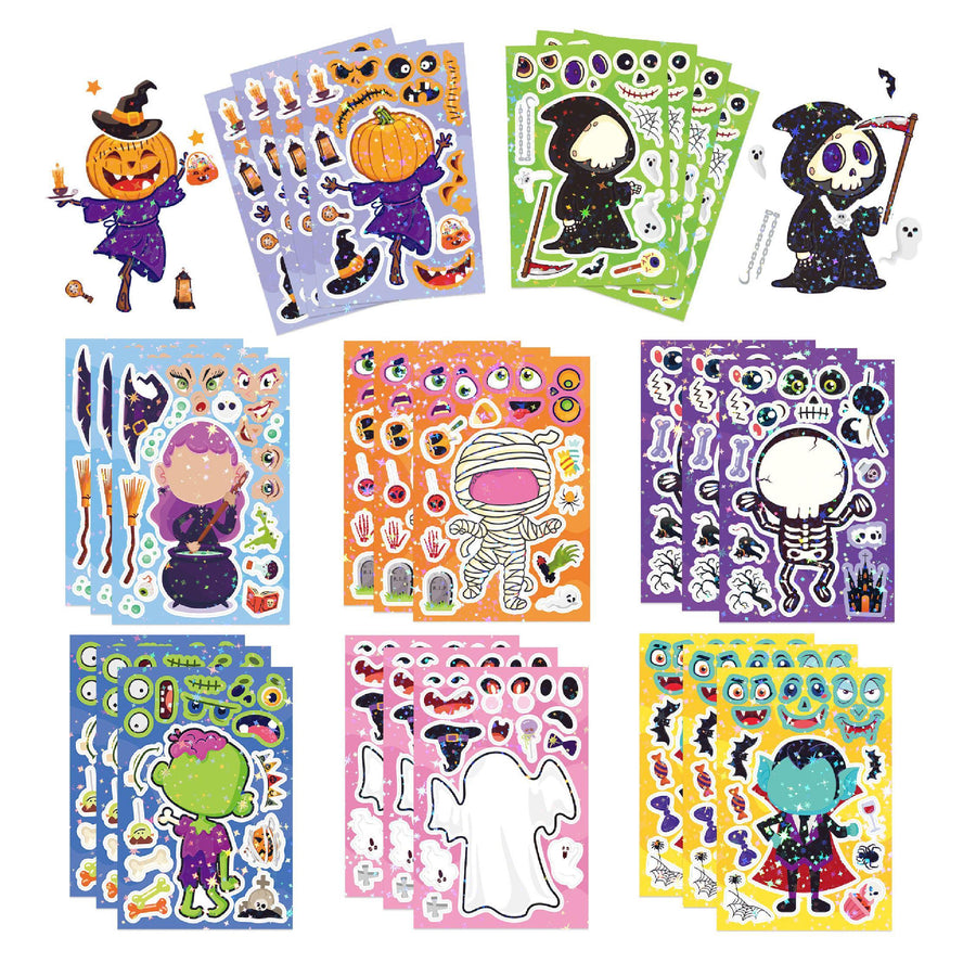 Halloween Kids' Make-a-Face Stickers – 8 Pcs