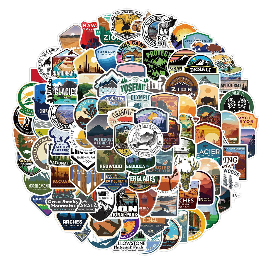 100-Piece US National Park Stickers, Waterproof Travel Vinyl Decal Pack
