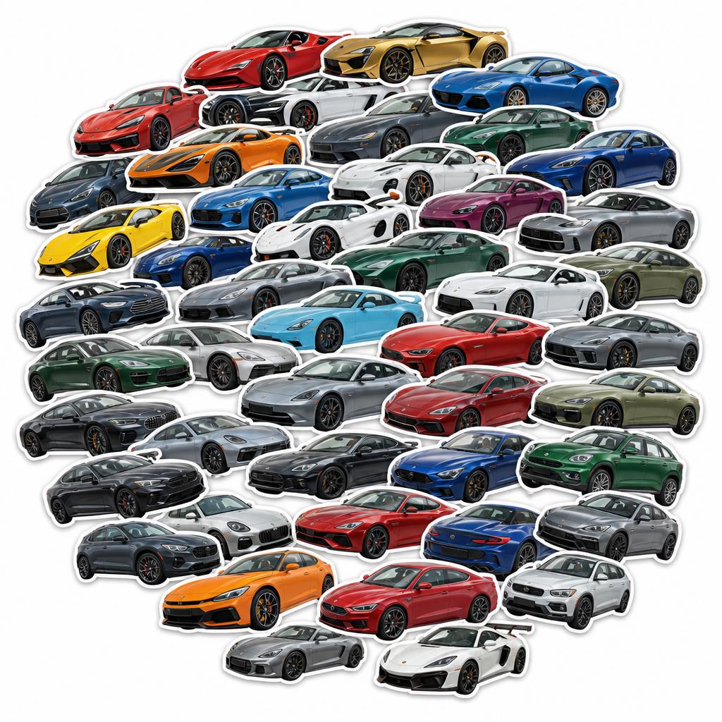 Sports Car Sticker Pack – 50 Pcs