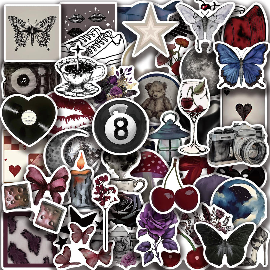 50-Piece Y2K Aesthetic Stickers, Waterproof Black and White  - 3
