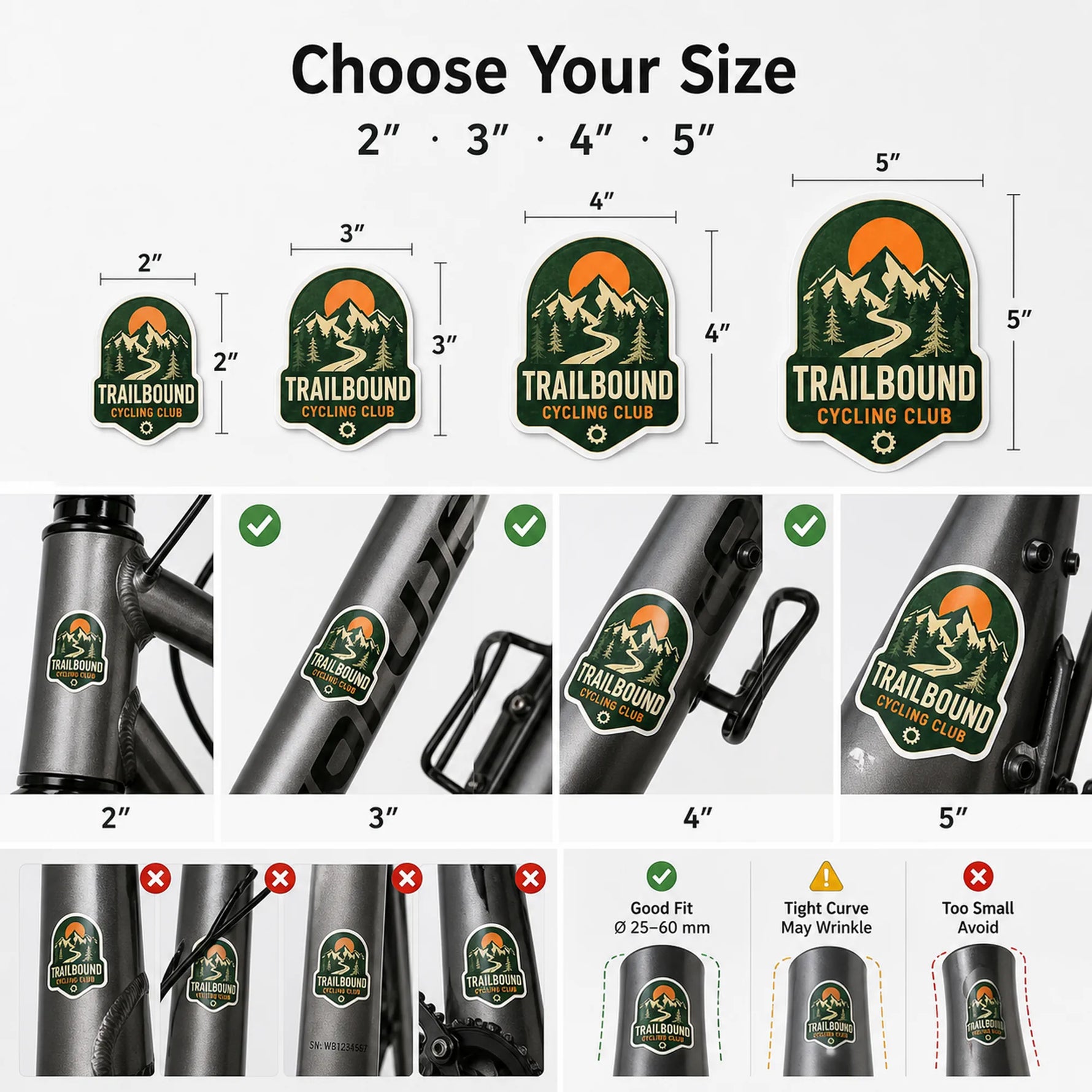 Bicycle Stickers — size guide