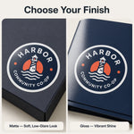 Brand & Organization Stickers — gloss and matte finish comparison