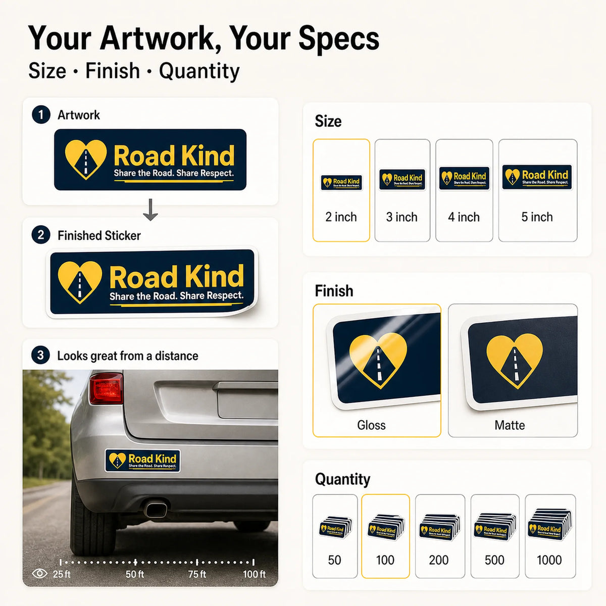 Bumper Stickers — artwork, finish, and quantity options
