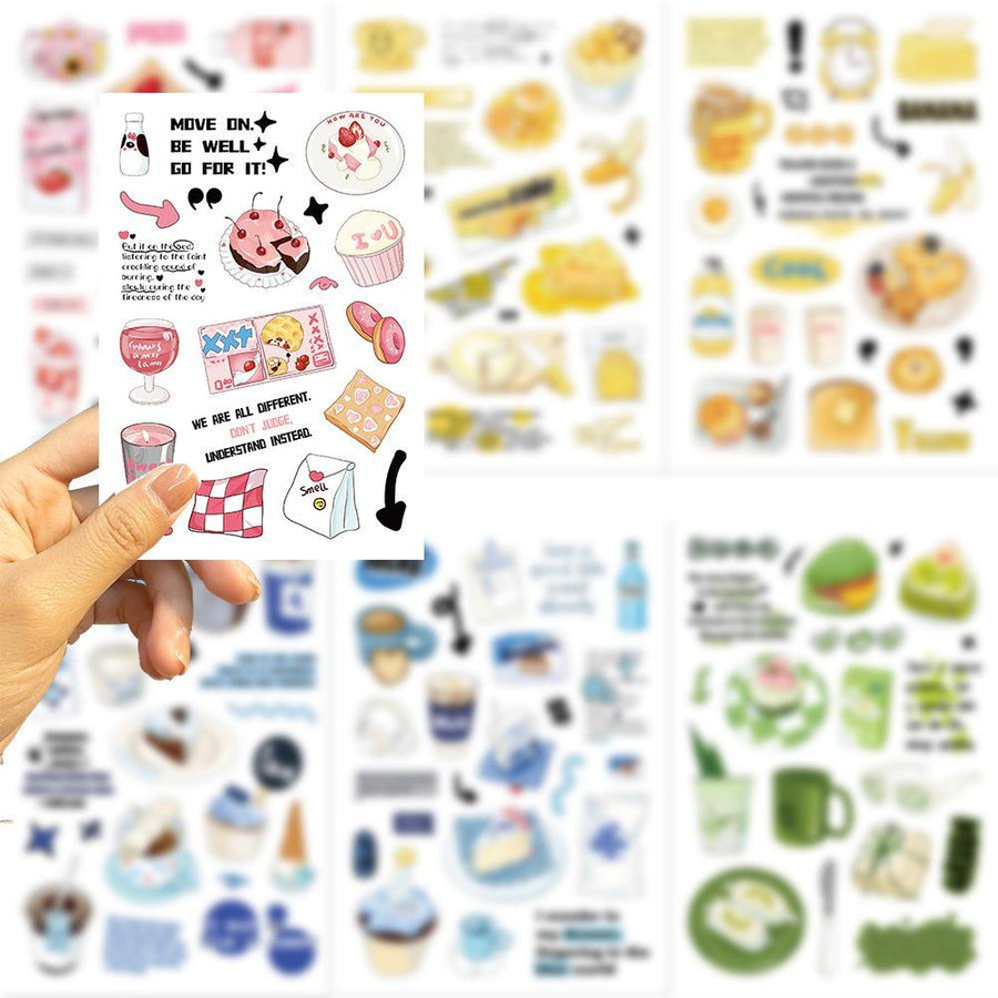 8-Sheet Aesthetic Dessert & Weekend Life Vinyl Stickers Pack