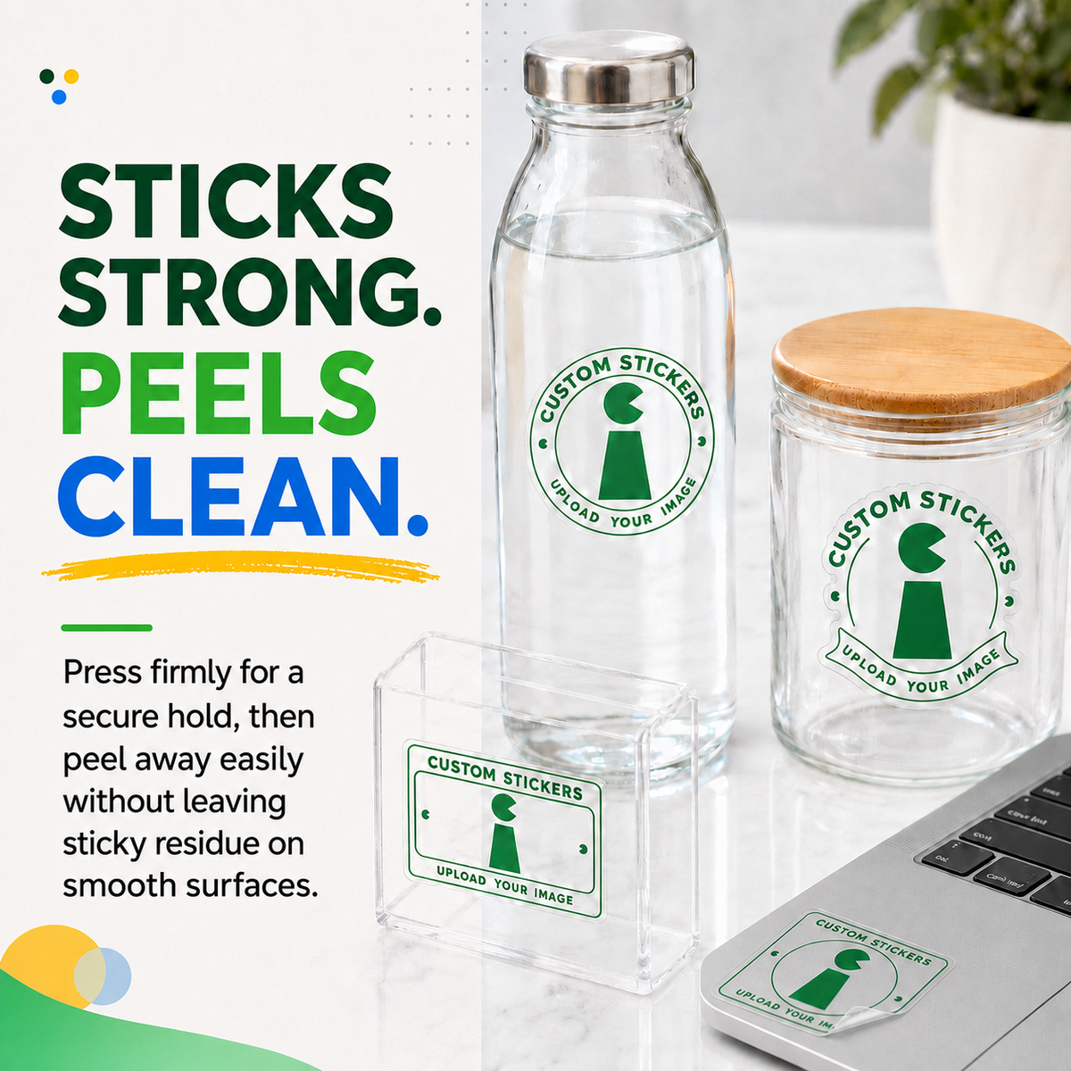 Clear vinyl stickers with strong adhesive and clean removal