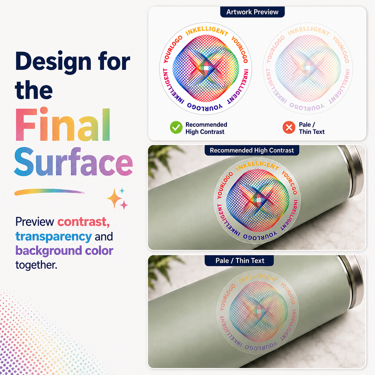 Clear sticker design contrast preview on a bottle