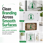 Clear vinyl stickers on glass acrylic and packaging