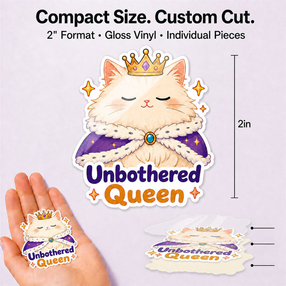 Compact 2-inch custom-cut gloss vinyl sticker