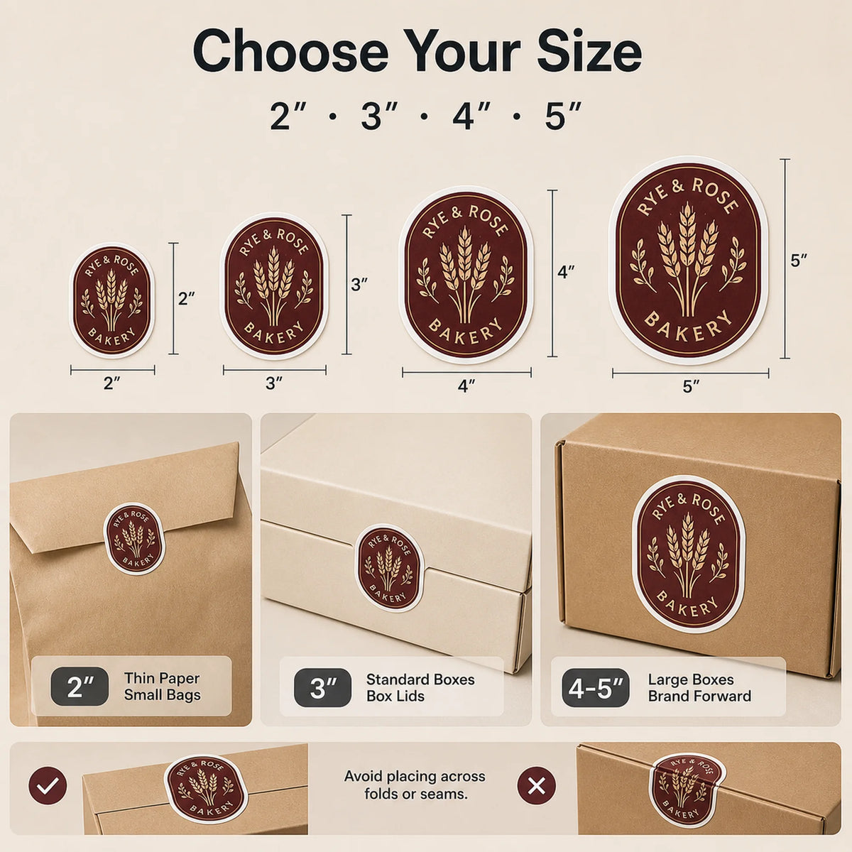 Custom Box & Packaging Stickers — size guide