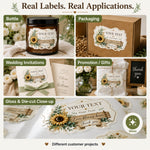 Custom gloss roll labels used on bottles, packaging, invitations, and gifts