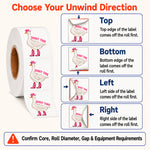 Custom roll label unwind direction options: top, bottom, left, and right