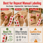 Custom roll labels for repeat manual labeling and high-volume packaging