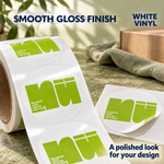 2.5-inch white vinyl labels with a smooth gloss finish