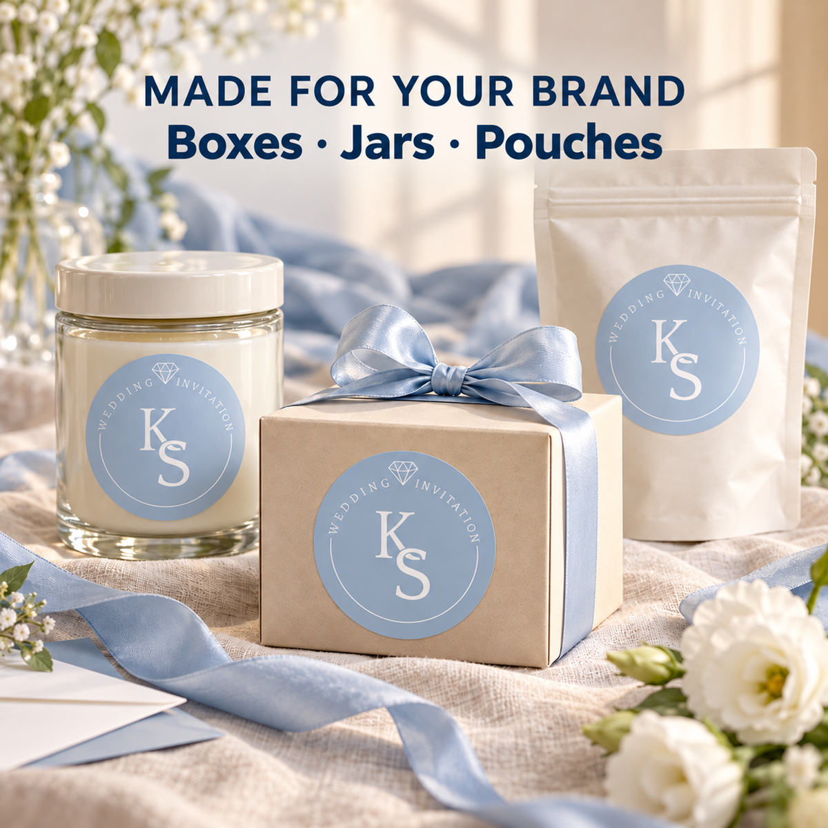 2.5-inch custom roll labels on boxes, jars, and pouches