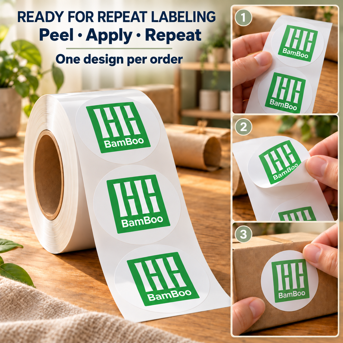 2.5-inch peel, apply, and repeat labeling with one design per order