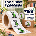 3-inch custom gloss vinyl roll labels, 1,000 labels with one design per order