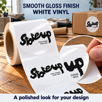 3-inch white vinyl labels with a smooth gloss finish