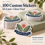 Inkelligent 100-2-5 custom gloss vinyl sticker pack, original GROW DAILY botanical example design