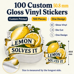 100 custom 2-inch gloss vinyl stickers – 100 pieces, one design
