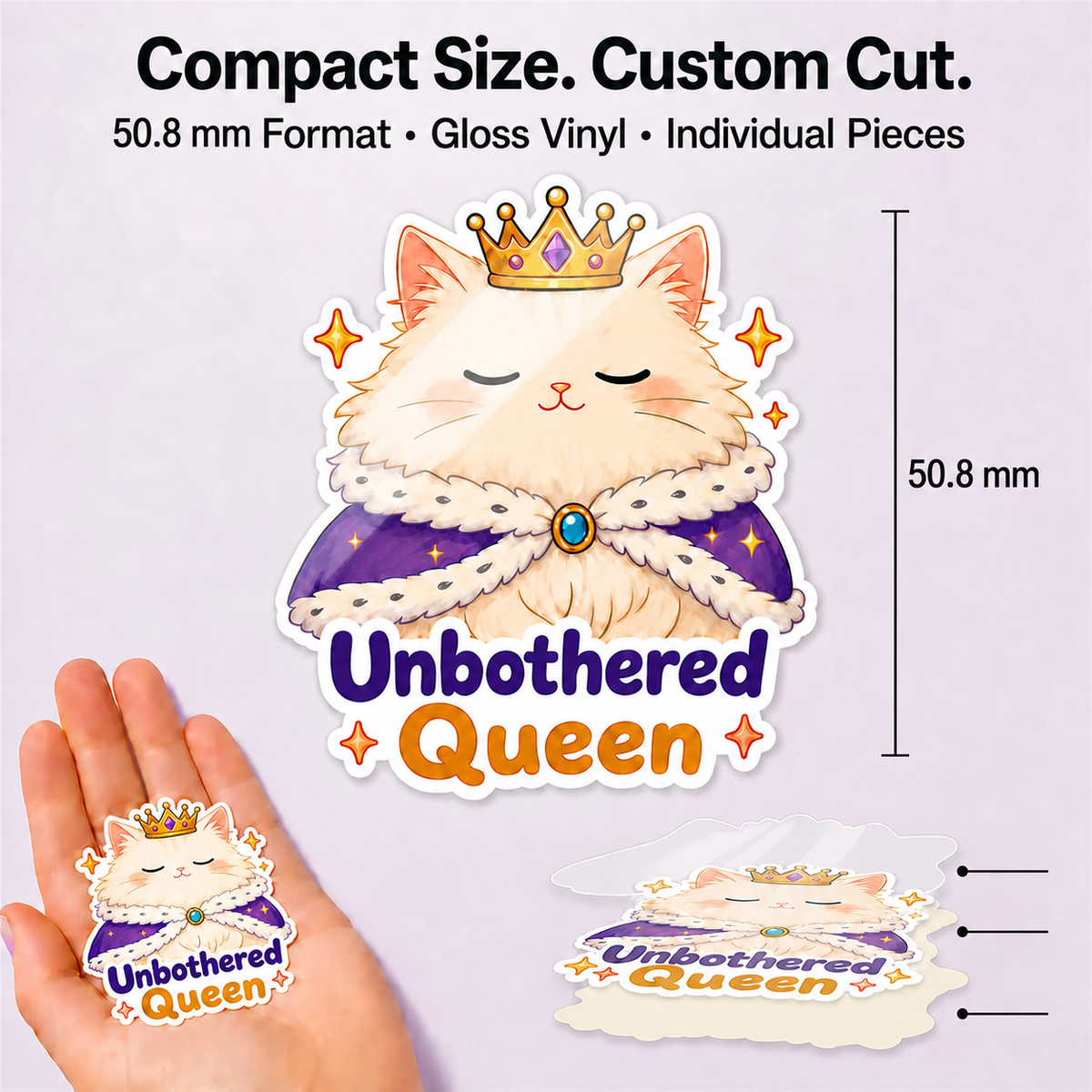 Compact 2-inch custom-cut gloss vinyl sticker